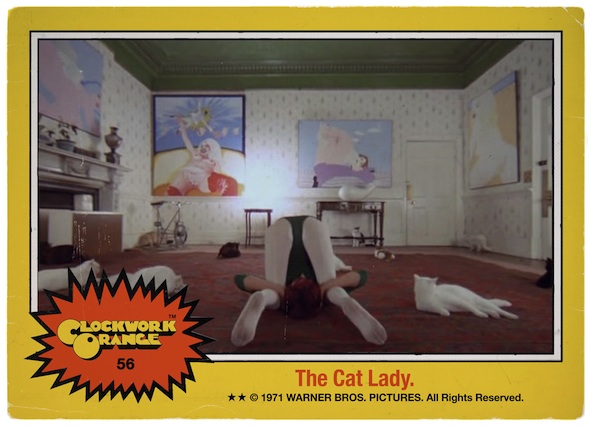 Clockwork Orange Cat Lady Vintage Bubble Gum Trading Card Spoof by Kristian Goddard
