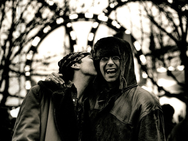 The Edge and Adam of U2 in Berlin 1990