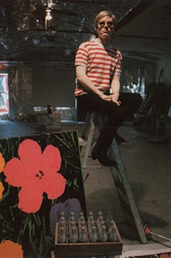 Andy Warhol with Coke Bottles and Flowers