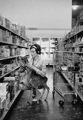 Audrey Hepburn Grocery Shopping with Her Pet Deer