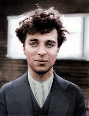 Charlie Chaplin without Make-Up in Colorized Photograph