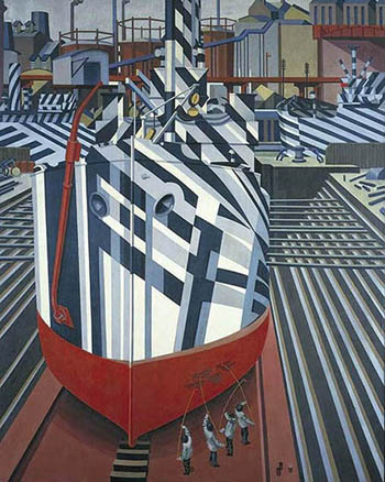 Edward Wadsworth Dazzle Ship in Drydock Painting