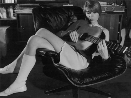 FRancoise Hardy Playing Guitar in Eames Sixties Chair