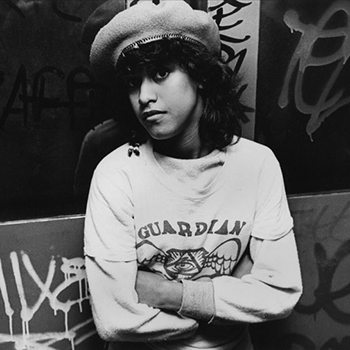 Black and White Photograph of Female Guardian Angel on the New York Subway in the Eighties