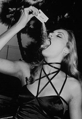 Jerry Hall Pouring Sugar Cocaine into Her Mouth