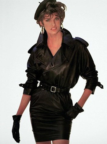 Linda Evangelista in Black Leather Jumpsuit