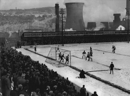 Old English Football Match in the Snow