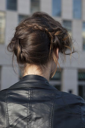 Pulled Up Hair and Leather Jacker