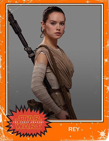 Daisy Ridley as Rey in Star Wars Force Awakens Retro Style Digital Trading Card by Topps