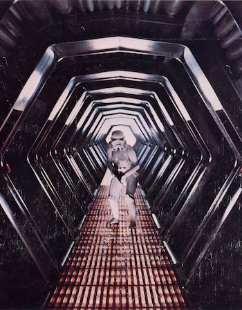 Stormtrooper in Death Tunnel near Trash Compactor from Star Wars Episode 4 A New Hope