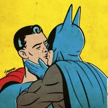 Batman Kissing Superman - Super Hero on Superhero